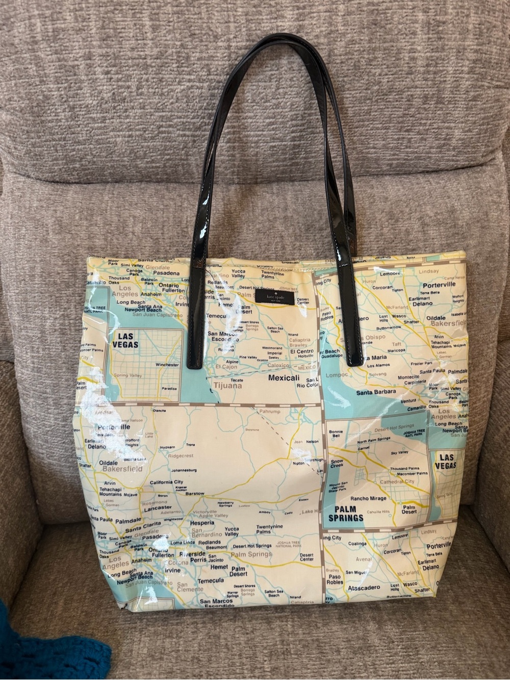 Kate Spade Map Print Tote Bag with Black Handles